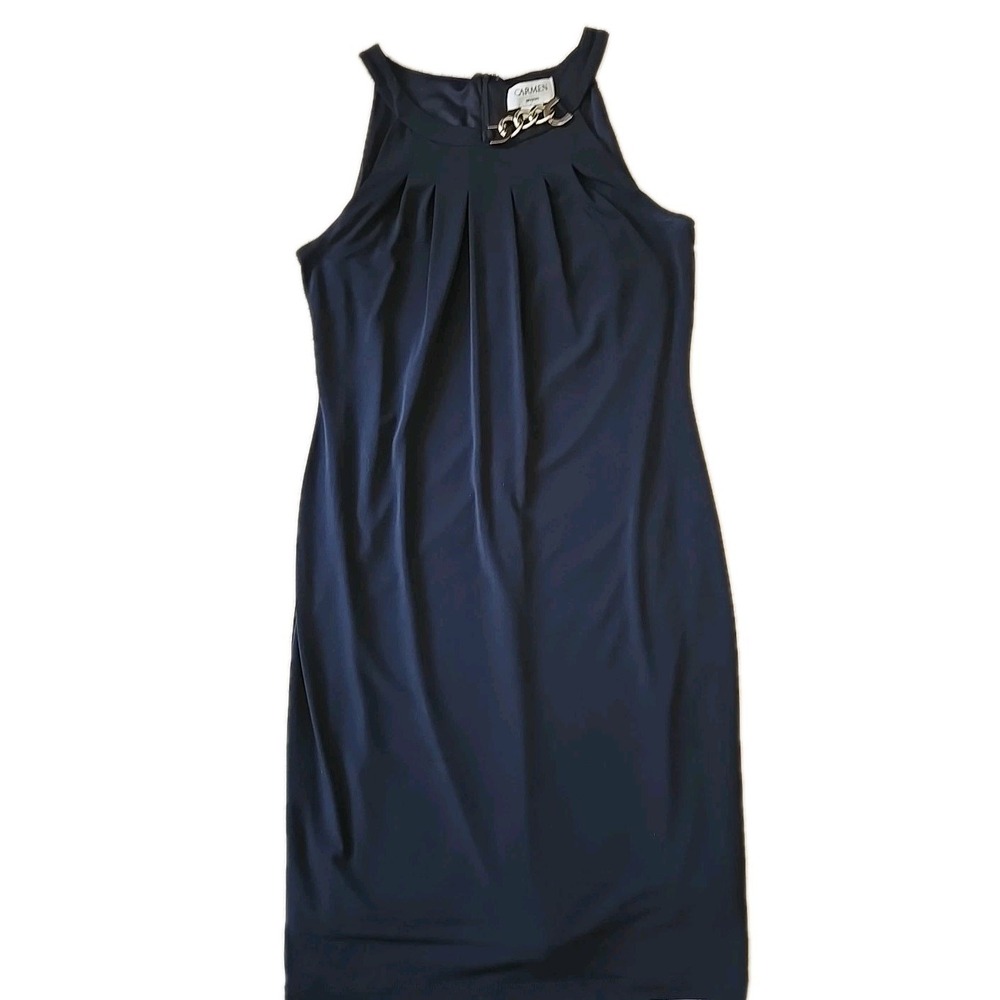 Little Black Dress Chain Detail Sleeveless Party Formal Carmen Marc Valvo Sz M